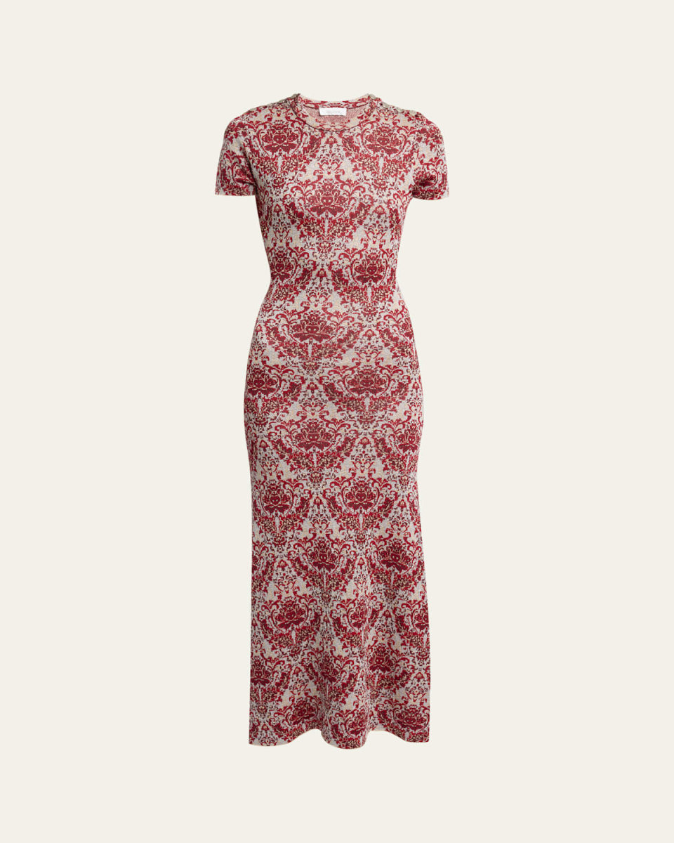 Long Damask Print Dress
